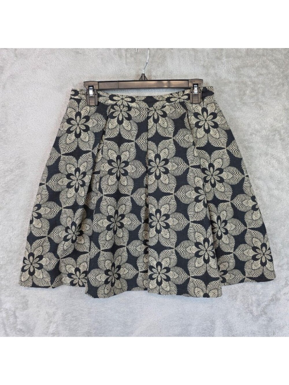 Eva Franco Skirt Womens 6 Black Floral A Line Short Pleated Lined Cocktail Party
